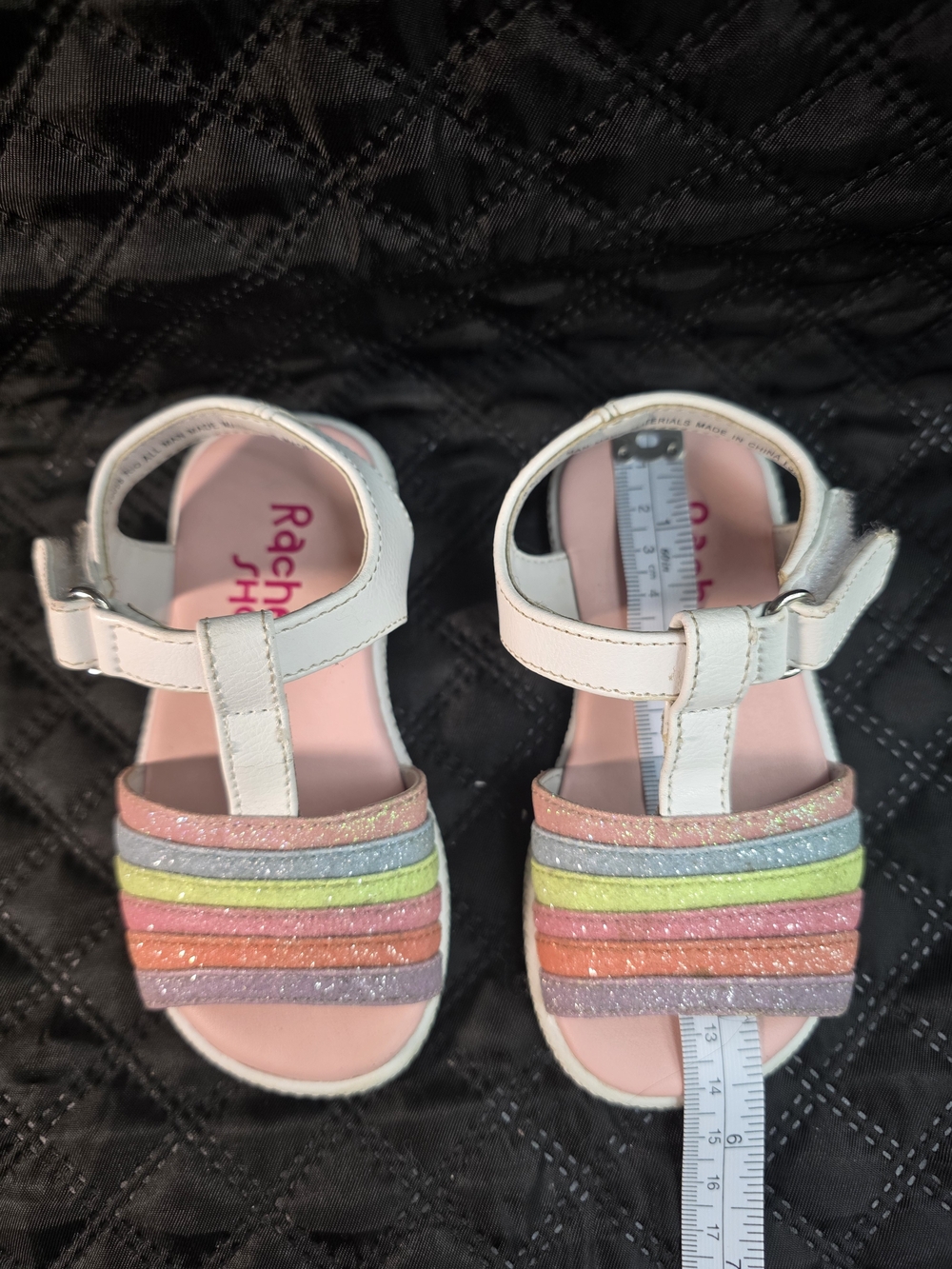 Rachel Shoes Girls' White Sandals with Rainbow Straps